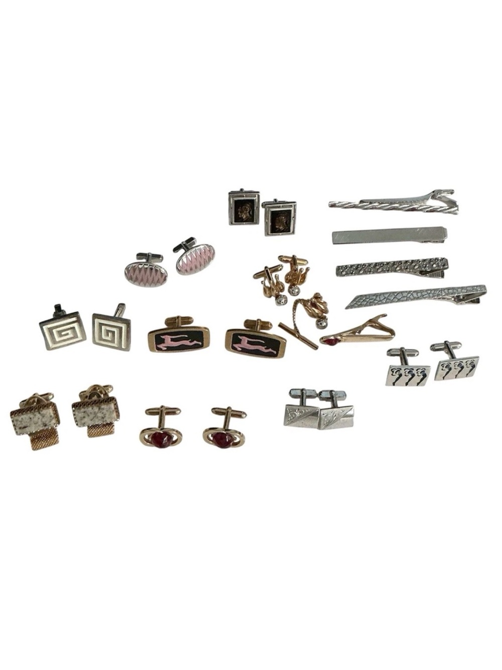 Cufflinks Tie Clips Lot of 14 Silver Gold Tone Mixed Brands Mens Formal Wear